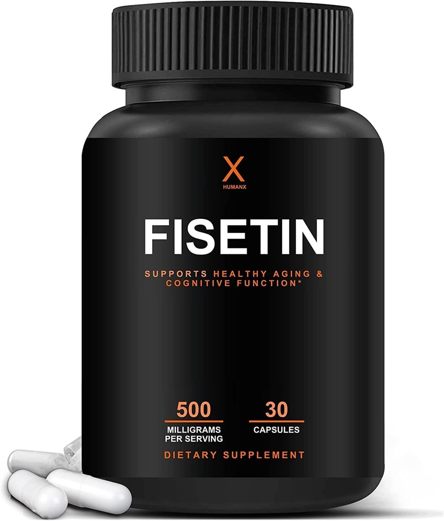 HUMANX Fisetin 500 mg - 98 Pure Fisetin Supplement - Güçlü Servis Boyutu (Similar to Apigenin, Luteolin, Quercetin) Senolytic Activator - Natural Polypheonols - ABD Made, Non-GMO Fisetin Capsules
