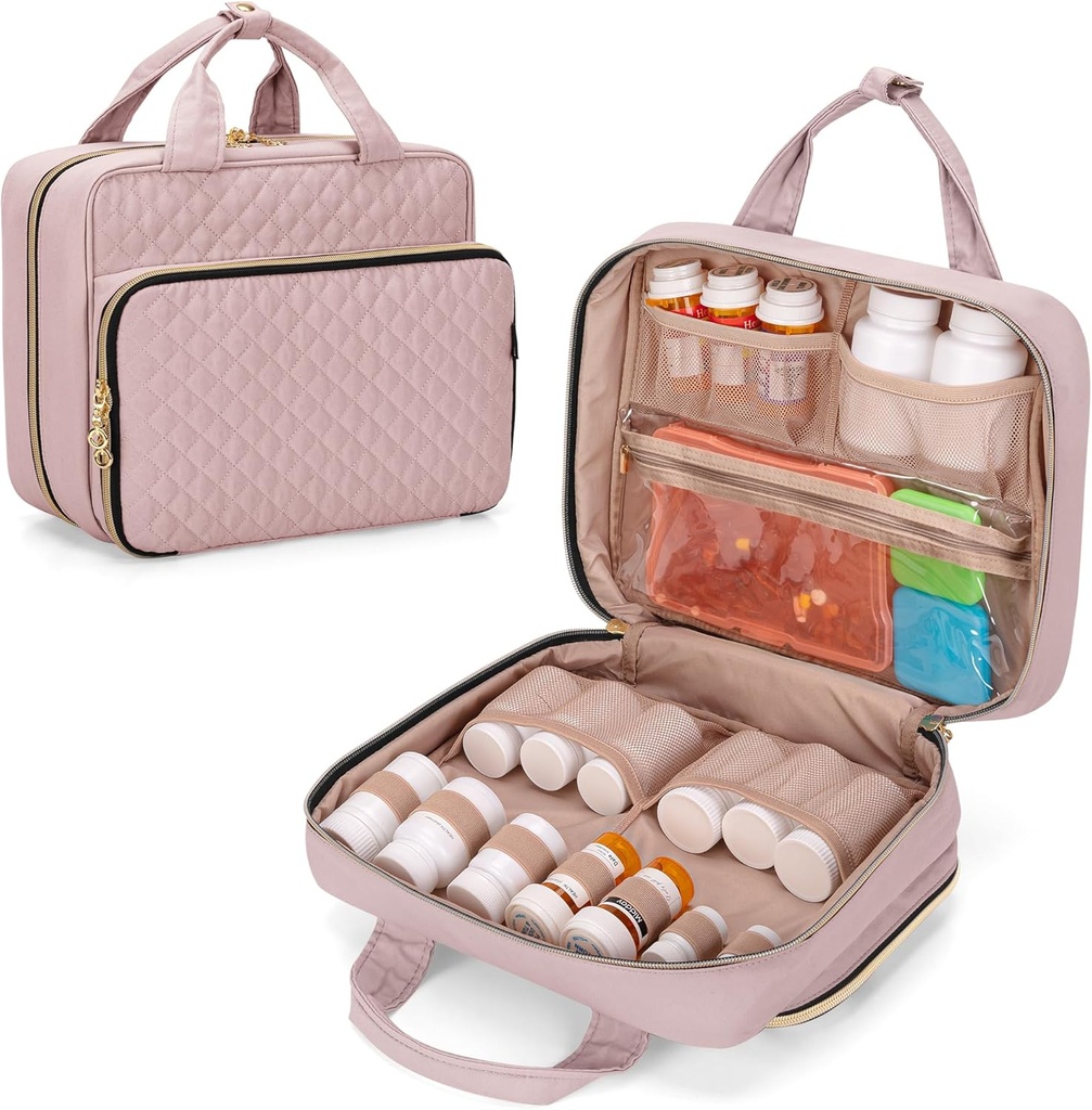 Damero Pill Şişe Organizer Bag, Travel Medicine Bag Organizer, Tıp Organizecı ve Pills için Depolama, Vitamin, Fish Oil, Medical Supplements for Women and Men, Misty Rose