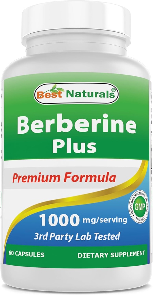 Best Naturals Berberine Plus 1000mg per Serving, (Non-GMO) 60 Capsules - Contains Berberine HCL 1000mg, Vitamin C 120mg & Zinc Gluconate 30 mg