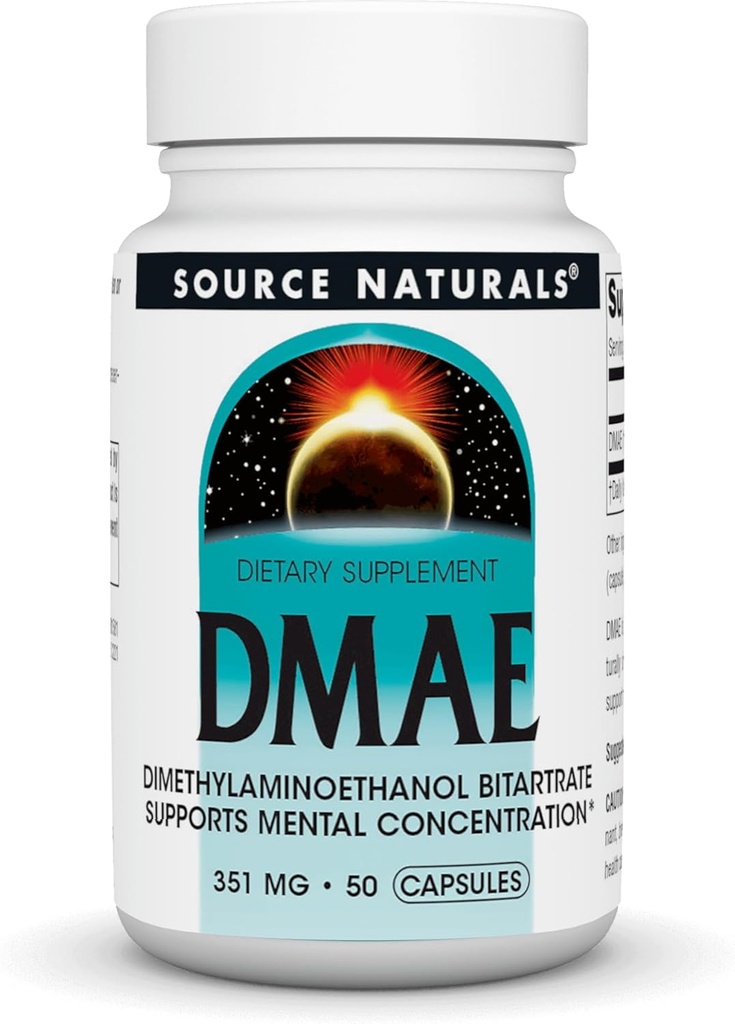 Source Naturals DMAE, Dimetilamino etanol Bitartrate - Supports mental Concentration - 50 Capsules