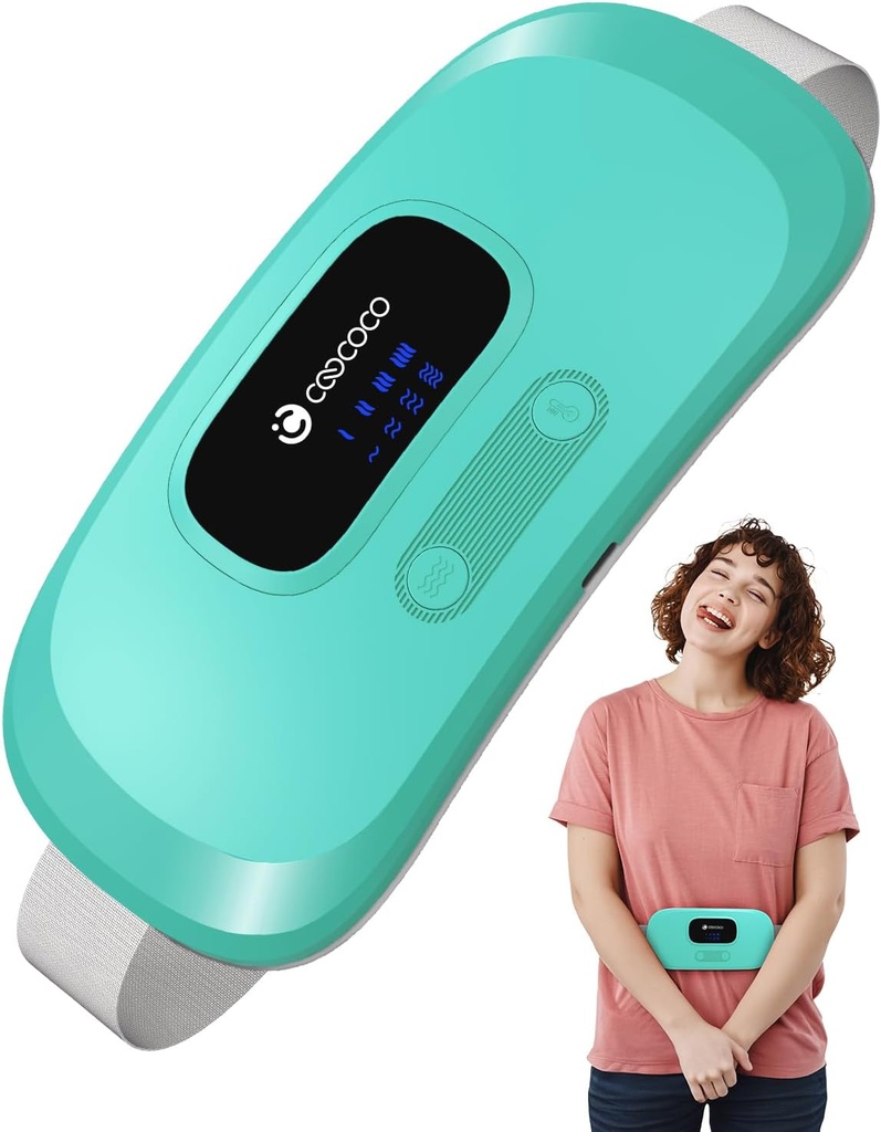 CooCoko Portatif Isıtma Pad for Period Cramps, Cordless Waist Belt for Menstrual Cramp Relief, 3S Fast Heat Pad with 4 Heat Levels and 4 Vibration Modes, Sister for Women Girl, Green