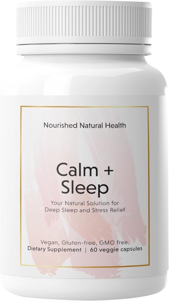 Nourished Natural - Calm + Sleep Capsules for Deep Rest & Relaxation with Ashwagandha, Chamomile, Tart Cherry Extract, Passionflower, L-theanine, & Magnezyum - 60 Capsules