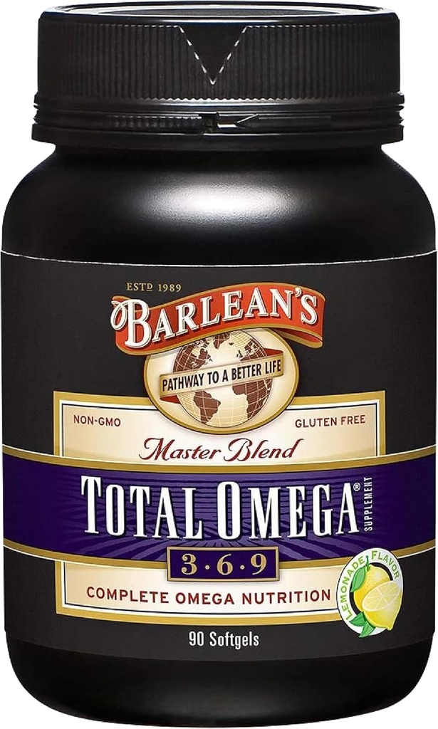Barlean'ın Toplam Omega 3 6 9 Softgels, Borage ve Flaxseed Oil ile Fish Oil Supplement, 1000 mg Omegas ALA, EPA, DHA ve GLA Ortak Destek Supplements ve Heart Health için, 90 Count