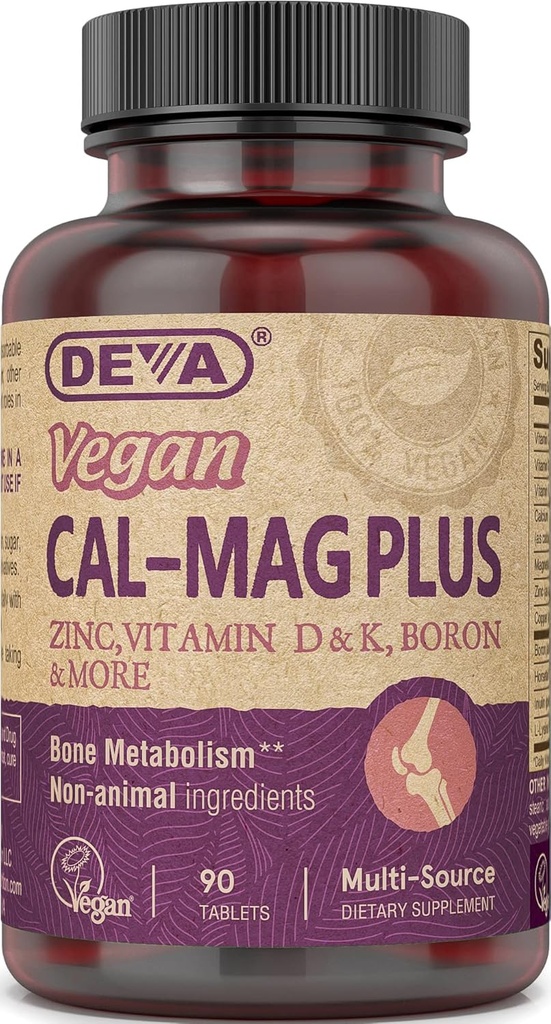DEVA Vegan Cal MAG Plus Steelle Supplement, Magnezyum, çinko, Boron, C, D & K, 90 Tablet, 1-Pack