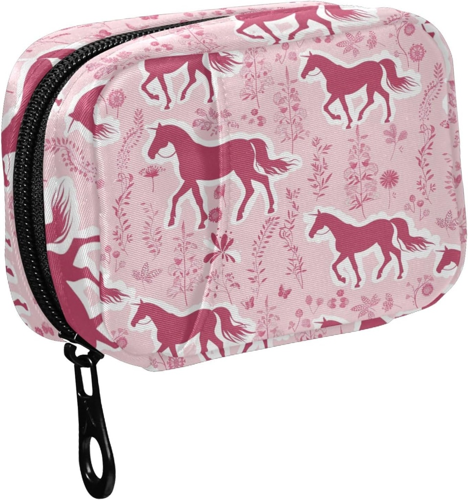 Fustylead Pink Horse Silhouette ve Botanical Decor Elements Pill Purse, Haftalık Portreatif Pill Box ile Depolama Vitaminleri Balık Yağları İlaçları Supplements Supplements