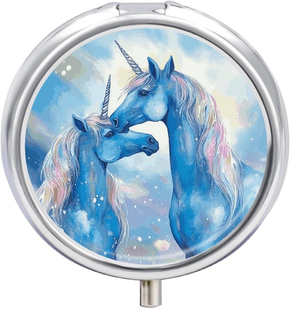 Yuvarlak Pill Case 3 Karşılaştırma Blue Horse Love Pill Box Mini Tıp Pill Organizer Portatif Seyahat Pillbox For Pocket Purse Metal Pill Konteyner for Vitamins Fish Oil Supplements