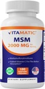 Vitamatic MSM 2000 mg in Vitamin C 75 mg per Service - 180 Veg Capsules - MSM Daha İyi absopriton (Methylsulfonylmethane) - Non-GMO & Gluten Free