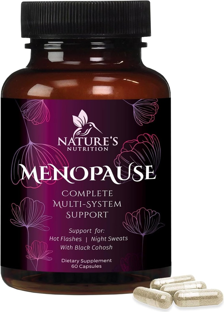 Menopause Supplements for Women with Black Cohosh - Hot Flash and Hormone Support for Women, Natural Menopause Relief Vitamins Support Mild Night Sweats & Balance, Non-GMO & Gluten Free - 60 Capsules