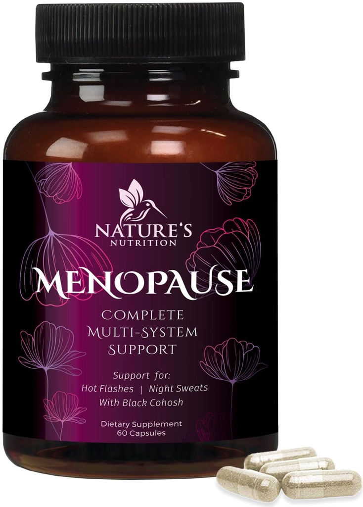 Siyah Cohosh ile Kadınlar için Menopause Supplements - Kadınlar için Sıcak Flash ve Hormon Destek, Doğal Menopause Relief Vitamins Support Mild Night Sweats & Balance, Non-GMO & Gluten Free - 60 Capsules