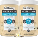 Bellway Super Fiber + Protein Toz (2 Pack), Sugar-Free Organik Psyllium Husk Fiber Supplement Toz 20g Plant Proteinleri Odada, Çok Vanilla, 24.14 ozz