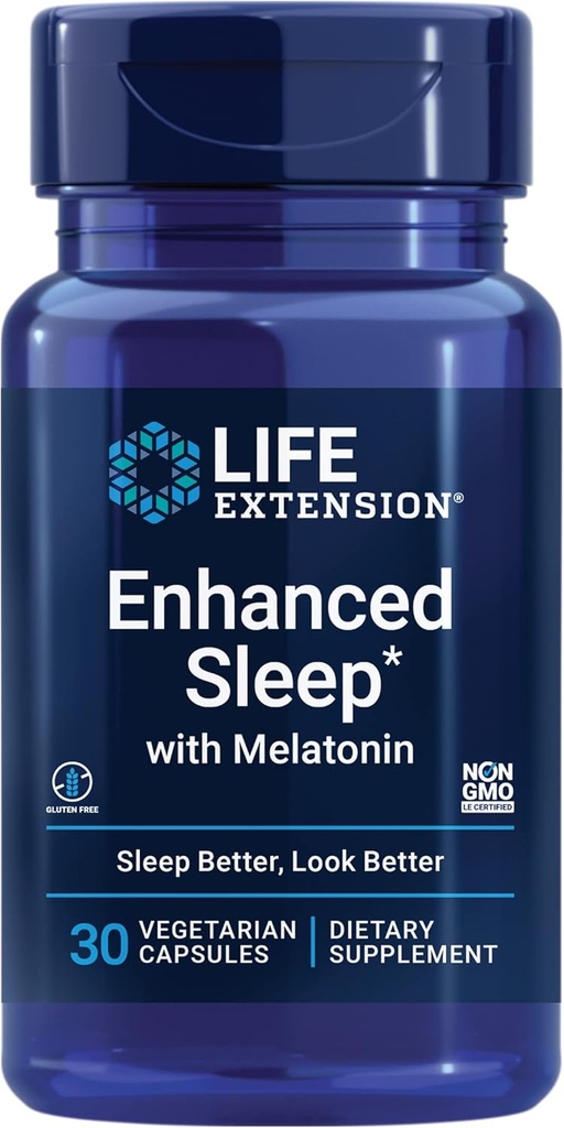 Life Extension, Melatonin ile Uyku Geliştirdi - Melatonin Sleep Supplement for Restful Sleep and Health Skin & More – Gluten-Free, Non-GMO, Vegetarian – 30 Capsules