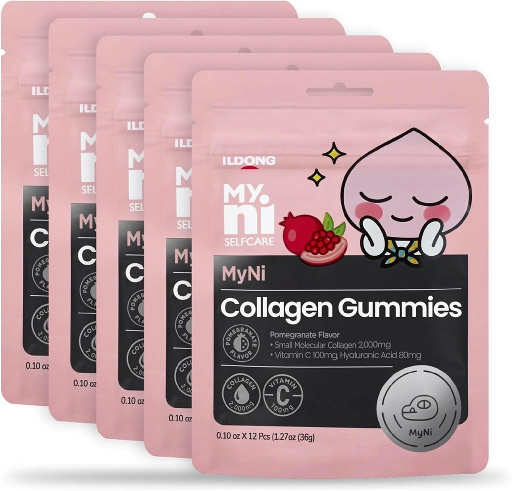 Myni Collagen Gummies (12 Count) - Marine Collagen Supplement 2,000 mg, Low-Molecular Kilo Fish Collagen for Skin, Hair & Nails by Ildong. C, Hyaluronic Acid.