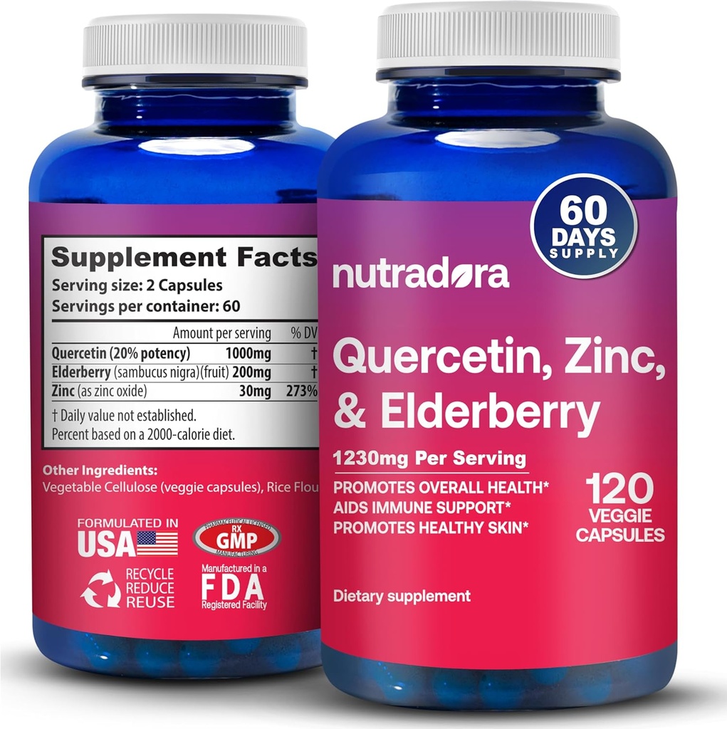 Quercetin 1000 mg Veggie Capsules, Non-GMO, Elderberry çinko Quercetin Supplements Supports Immune, Cardiovascular & Respiratory Health,120 Capsules (Paketi)