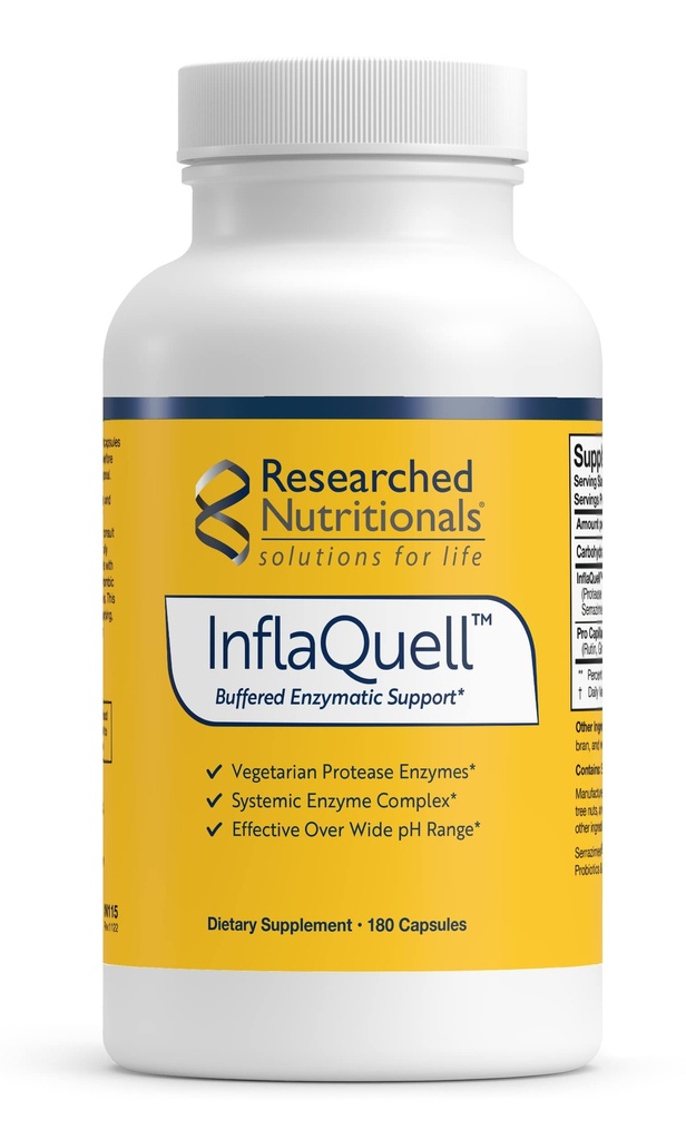 Researched Nutritionals InflaQuell - Vegetarian Proteolytic Enzymes, Ginger & Rocket Supplement for Inflammation Response, Vascular & Respiratory Support (180 Capsules)