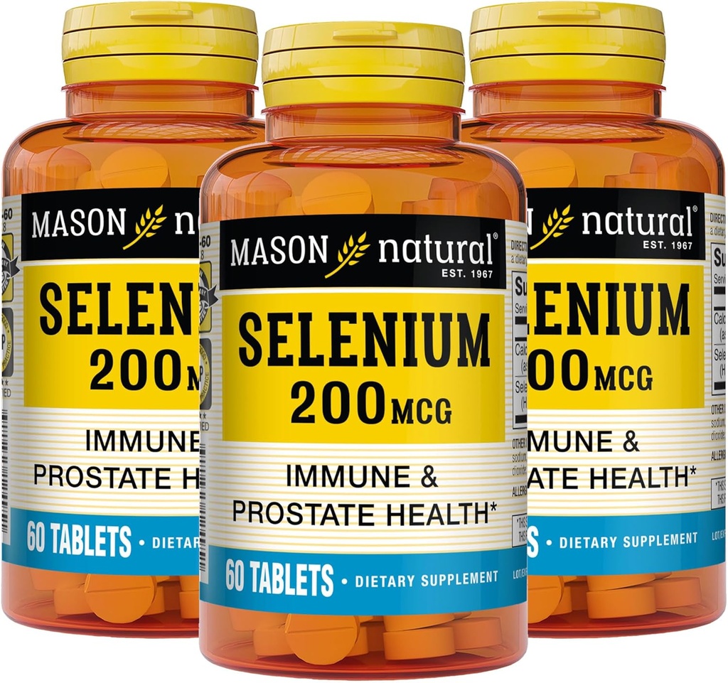 MASON NATURAL Selenium 200 mcg - Immune Support & Prostate Health, Essential Trace Mineral, 60 Tablet (Pack of 3)