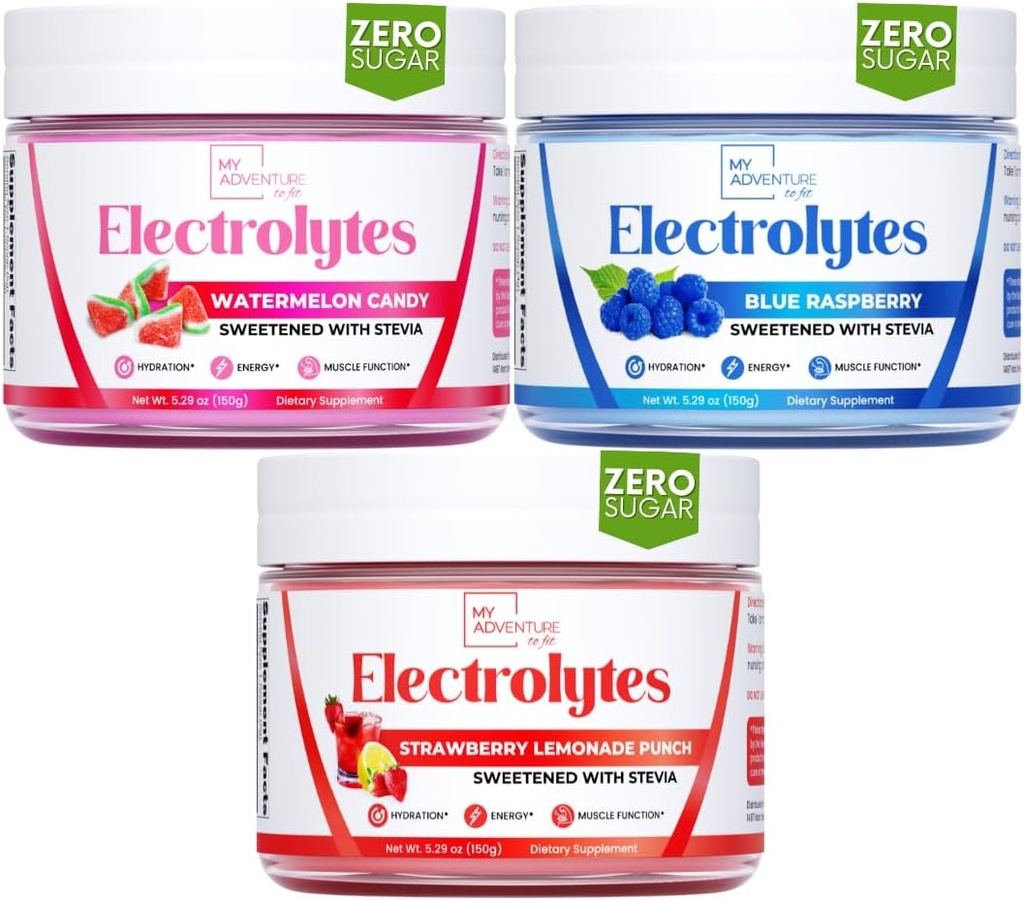 Maceram, Sıfır Şeker ile Hydration Electrolytes Toz'u İyileştirmek için, Sche, Blue Raspberry & Watermelon Candy & Strawberry Lemonade Flavors