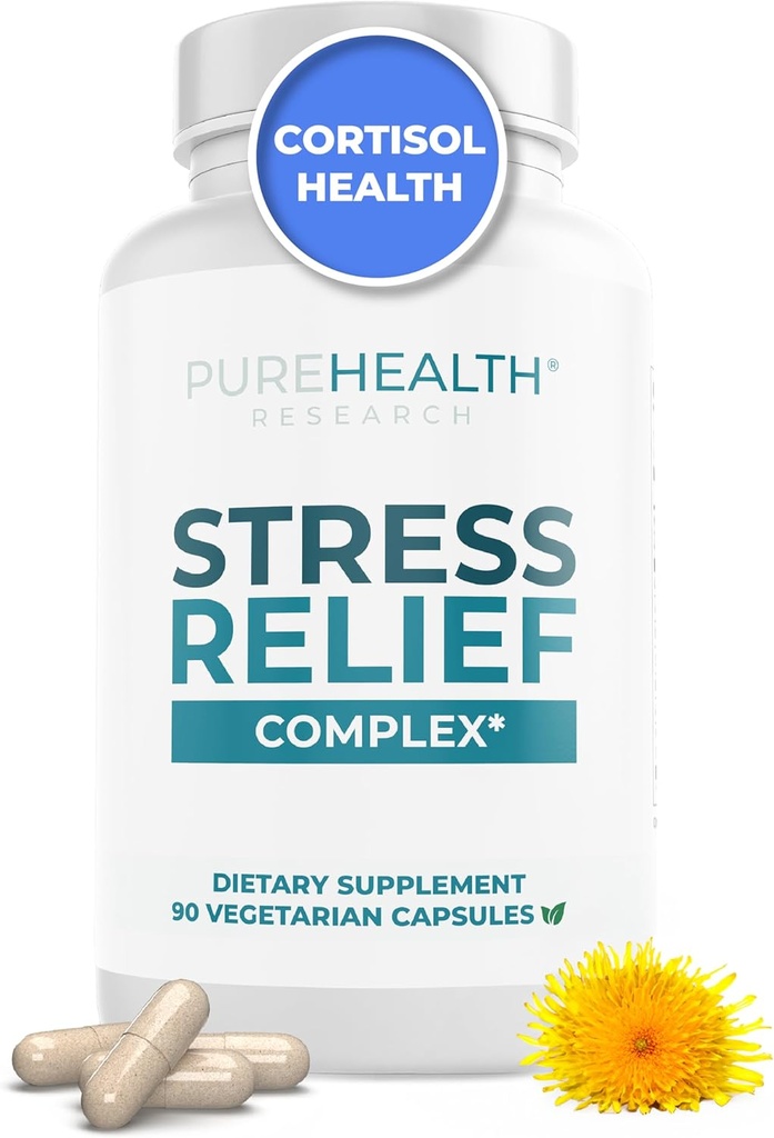 PUREHEALTH Stress Stres Yayın Kompleksi - Kadınlar ve Erkekler için Mood Destek Supplement - Occasional Stres ve Rahatlama Yardım - Ashwagandha, L Theanine, Lemon Balm, Niacin & More - 90 Capsules