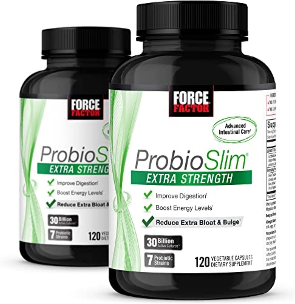 Force Factor ProbioSlim Ekstra Kuvvet, Kadınlar ve Erkekler için Probiyotik Supplement, Gut Health Support, Bloating and Gas Relief için 30 Milyar CFUs ve Green Tea Extract, 120 (Pazarlama ve Gaz Yardımı)