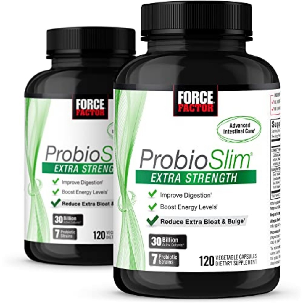 Force Factor ProbioSlim Ekstra Kuvvet, Kadınlar ve Erkekler için Probiyotik Supplement, Gut Health Support, Bloating and Gas Relief için 30 Milyar CFUs ve Green Tea Extract, 120 (Pazarlama ve Gaz Yardımı)