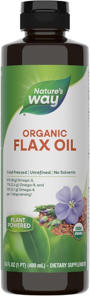 Nature's Way Organic Flax Oil, USDA sertifikalı Organik, Omega-3, 6, 9, Cold Pressed, 16 Fl Oz (Packating May Vary)
