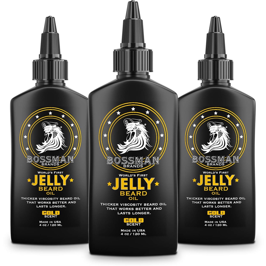 Patronman Jelly Beard Oil for Men - 3 Pack (12 oz in Total, Gold Scent) – Softens, Moistizes & Conditions with Natural Materialss