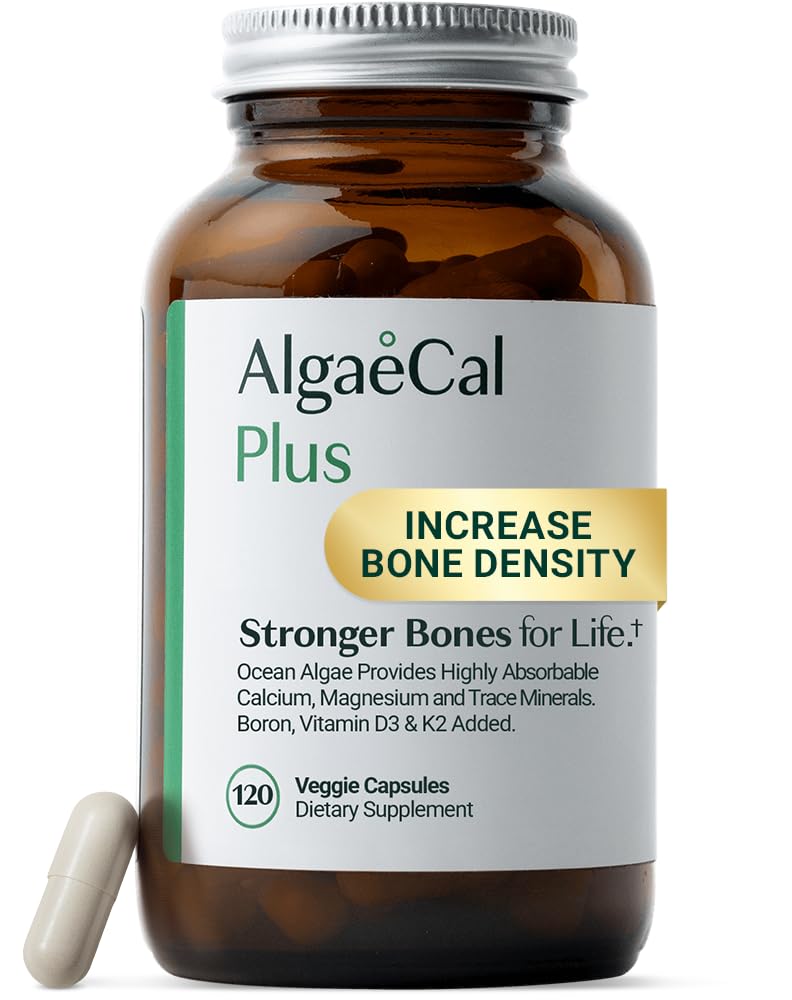 ALGAECAL Organik Kırmızı Algaeuba Kemik Yoğunluğu, Vitamin K2 MK7 (100 mg), D3 ( İ1600), Magnezyum (350 mg) & Trace Minerals & Strength, Swallow, 120 Veggie Caps