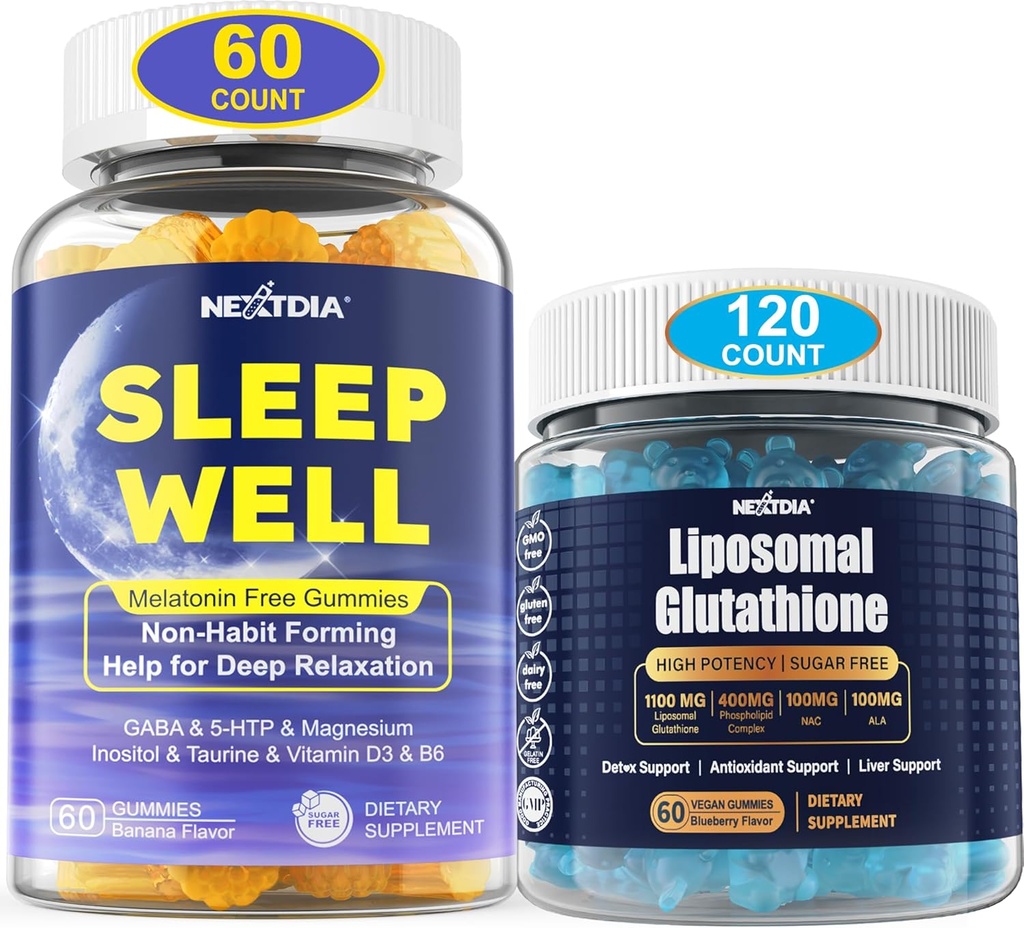 Melatonin Free Natural Sleep Gummies for Yetişkinler + Liposomal Glutathione Gummies Supplement for Women