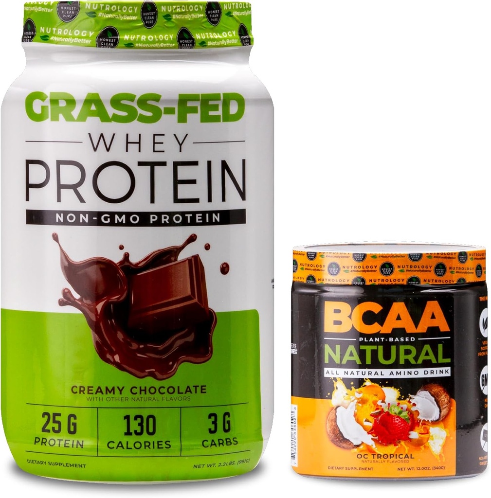 Nutrology Grass Fed Whey Protein Powder, Κρέμα Σοκολάτα Γεύση (28 μερίδες) BCAA Natural, Plant Based BCAA Powder, Orange Coconut Flavor (30 μερίδες)