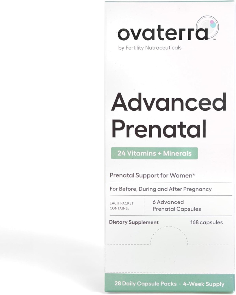 Ovaterra Advanced Prenatal Vitamins for Women with 550 mg Choline, Torchfolate, Chelated Iron & 24 Nutrients 168 Capsules - 28 Day Supply