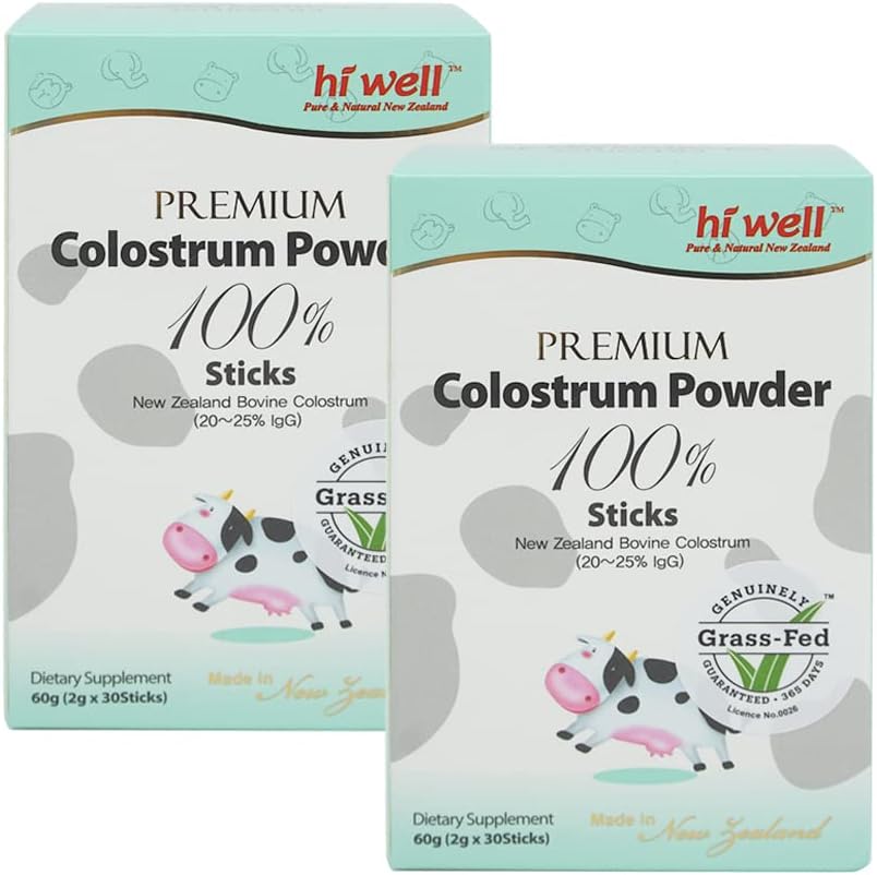 (Συσκευασία των 2) Hi Well Premium Grass-Fed Colostrum Powder 100% 2g 30Sticks