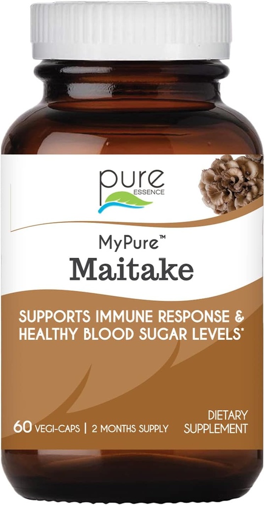 PURE ESSENCE LABS MyPure Maitake Mushrooms - Concentrated Maitake Mushroom Powder Supplement for Immune System Support, Stress Relief, Build Energy, Strength Booster for Men & Women - 2 Month Supply
