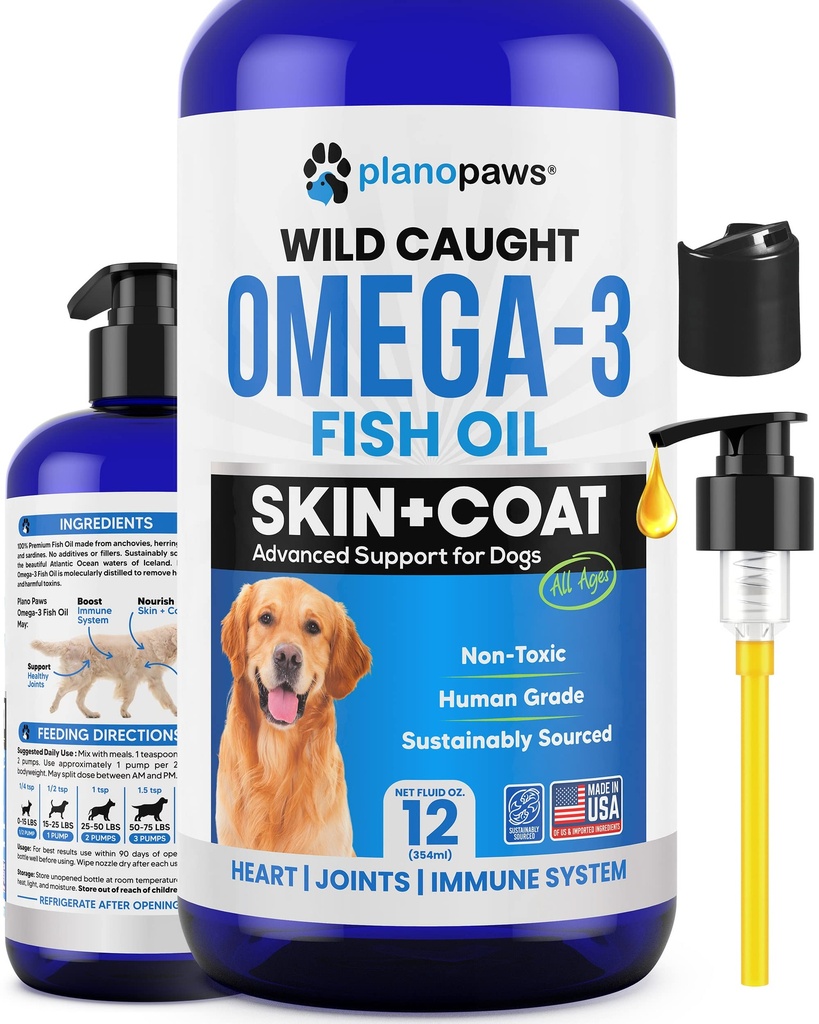 Omega 3 Köpekler için Balık Yağı - Salmon Oil'den Daha İyi - Köpek Balık Yağı Ölmüş Shedding & Itching - Ortaklar, Beyin ve Kalp Sağlığı - Cilt ve Öner - Sıvı Balık Yağı