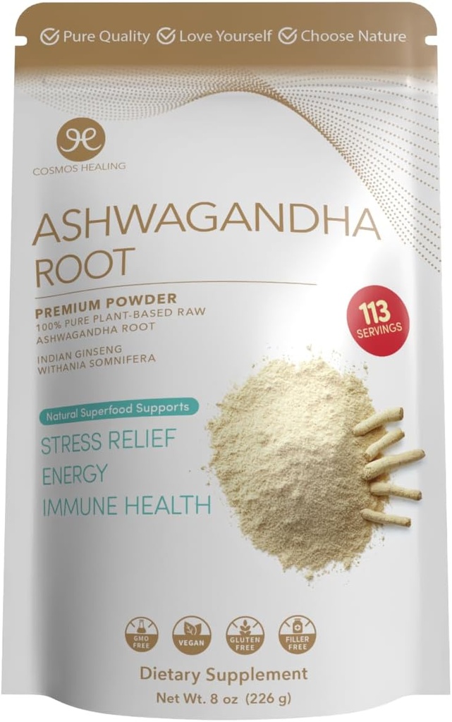 Ashwagandha Root Toz | Organik Adaptogen | 8 oz (113 Hizmete Giriş) | Ayurvedic Stres Desteği & Enerji ATM | Non-GMO, Vegan, Gluten-Free-Free