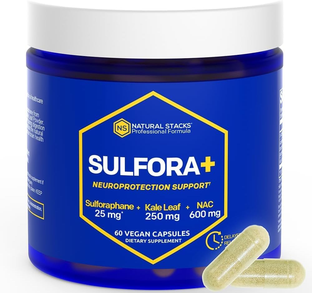 N-Acetyl-L-Cysteine 600 mg NAC Supplement - Sulforaphane Supplement 25mg - Superfood Kale Leaf Toz Organik Broccoli Sprout - Beyin Sağlık Antioksitleri - 60 NAC Capsules