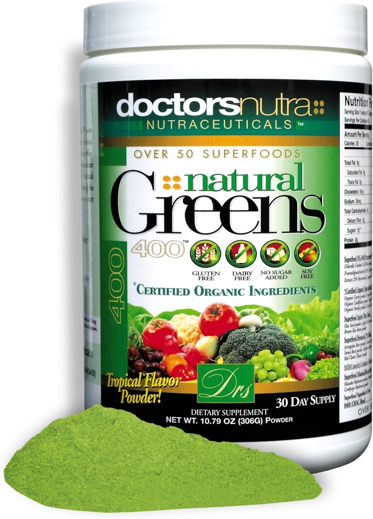Doğal Yeşiller Toz Süper Gıda Mix, 10.79 Ounces ( Gram306s) sertifikalı Organik Malzemeler - 50 Vejetaryen Plant-Based Superfoods - No Gluten, Tropikal Flavor