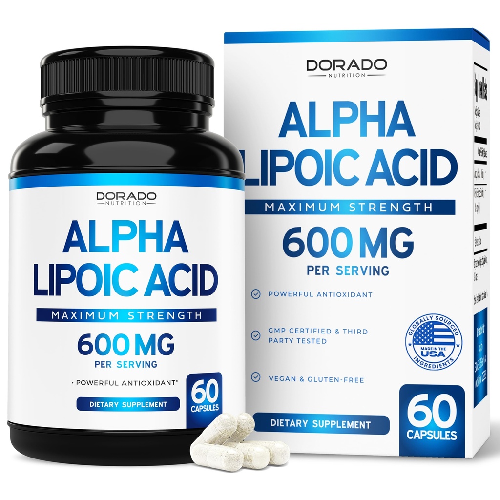 Alfa Lipoic Acid 60 Capsules'e hizmet edecek 600 mg - Neuropati ve Cardiovascular Sağlık (ALA Supplement) - Üçüncü Parti Test Edildi, Non-GMO, Gluten Free, Vegan & ABD Made