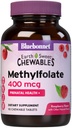 Bluebonnet EarthSweet Torchfolate 400 mcg Cellular Active Coenzyme 5-MTHF L Metil Foate Supplement - Prenatal & Energy Support* - Non-GMO, Vegan, Gluten-Free - Raspberry - 90 Chewable Tabletler