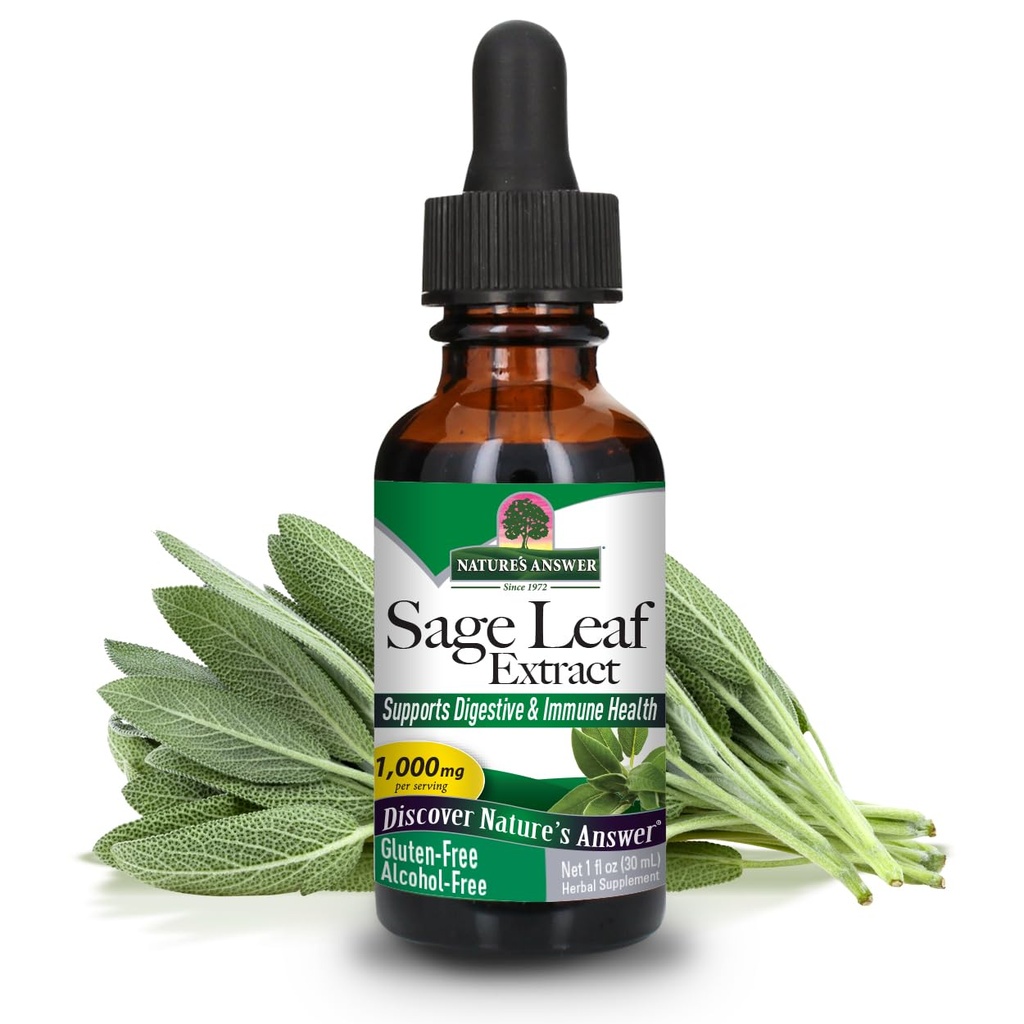 Απάντηση της φύσης Alcohol Free Sage Leaf Συμπλήρωμα 1 ρευστή ουγγιά Γλουτένη Δωρεάν 