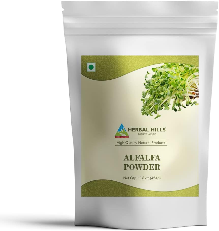 HERBAL HILLS Alfalfa Toz | 16 Oz (454 GMS) | Yeşil Superfood Kuru Tüm Genç Leaves