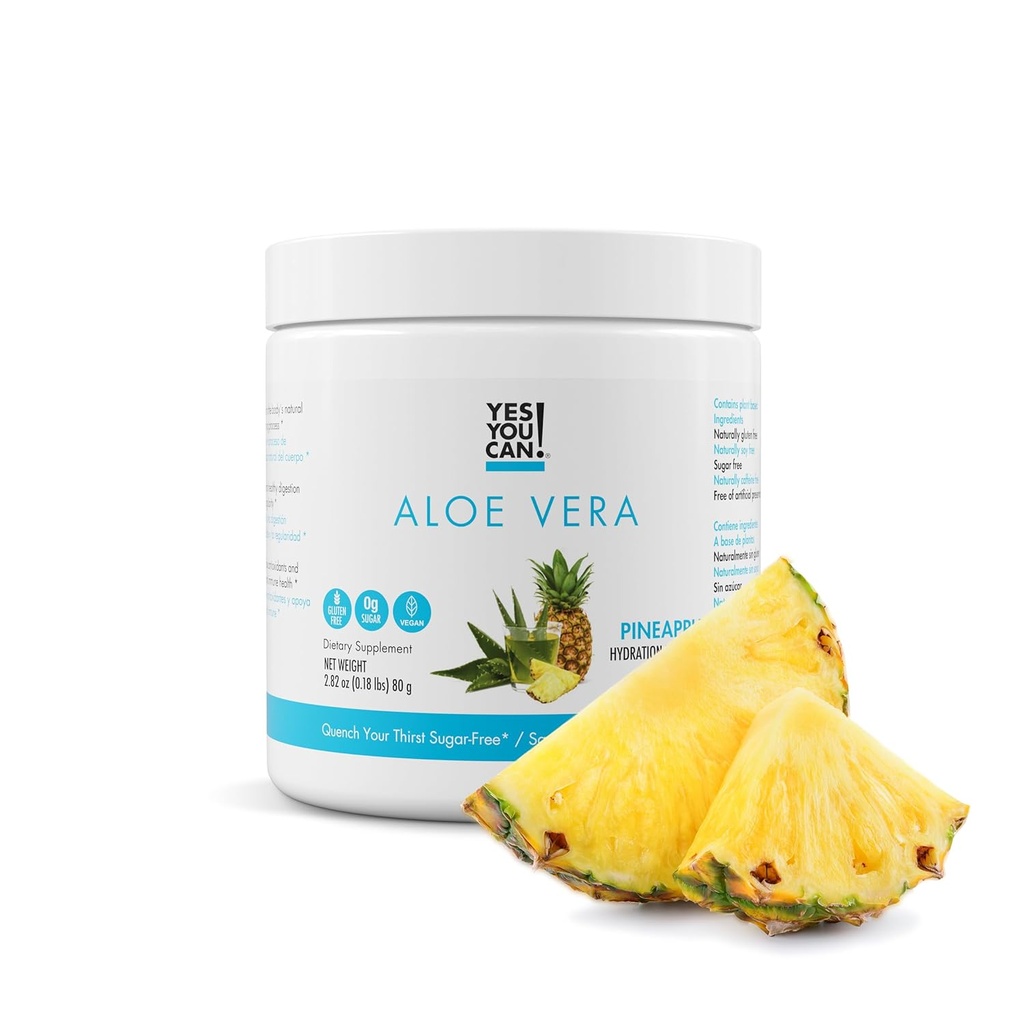 Evet Yapabilirsiniz! Organik Aloe Vera Toz İçecek Mix - Hydrationfun Infüzyon with Pure Aloe Juice - Delicious Flavors - Made in USA - Antioxy - Pineapple Flavor - 40 Servisler