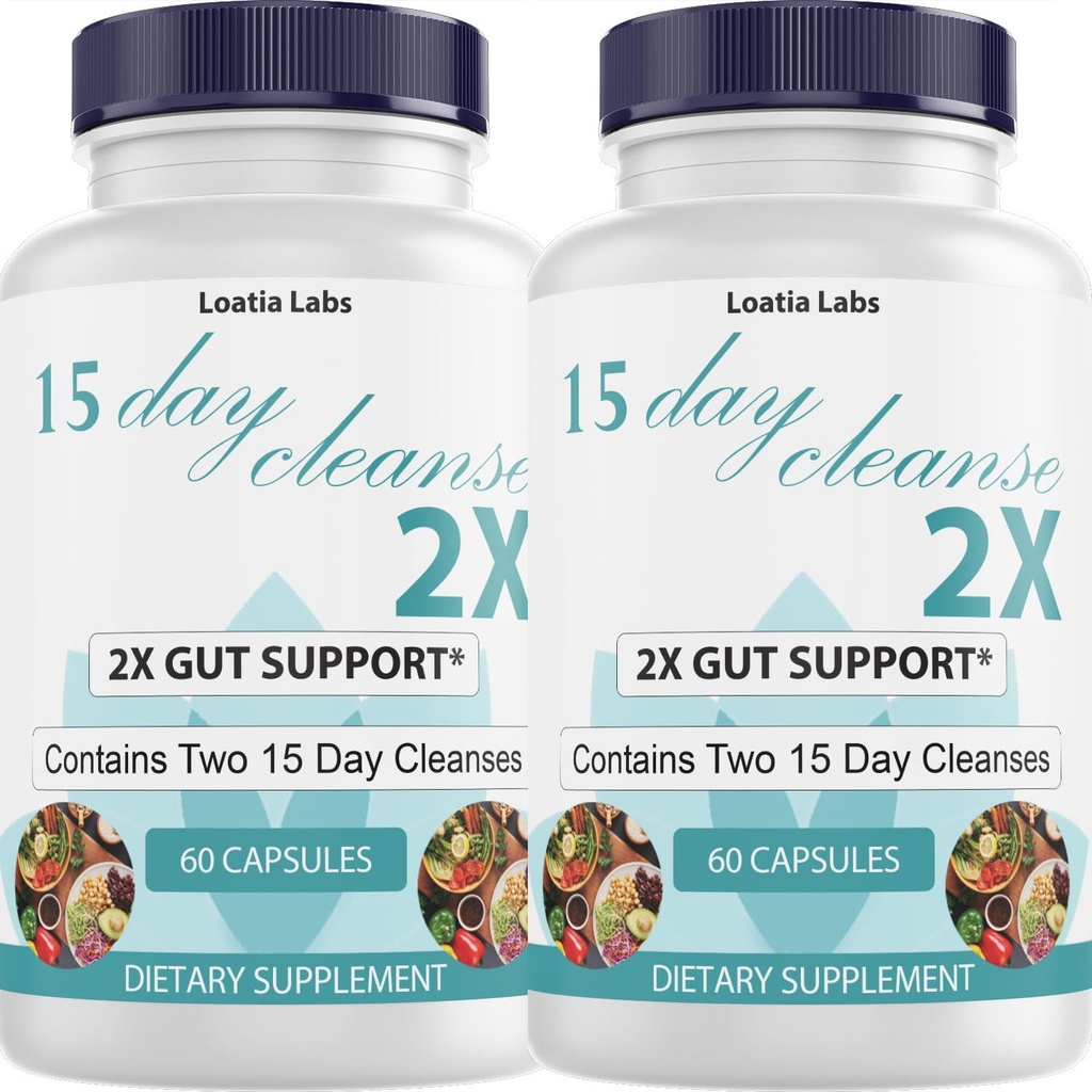 15 Day Cleanse 2X - Double Gut & Colon Support - Advanced Gut Cleanse Detox for Women & Men with Alfalfa, Cascara Sagrada, Probiyotiks & Psyllium Husk - Non-GMO - Made in USA - 60 Capsules (2 Şişe)
