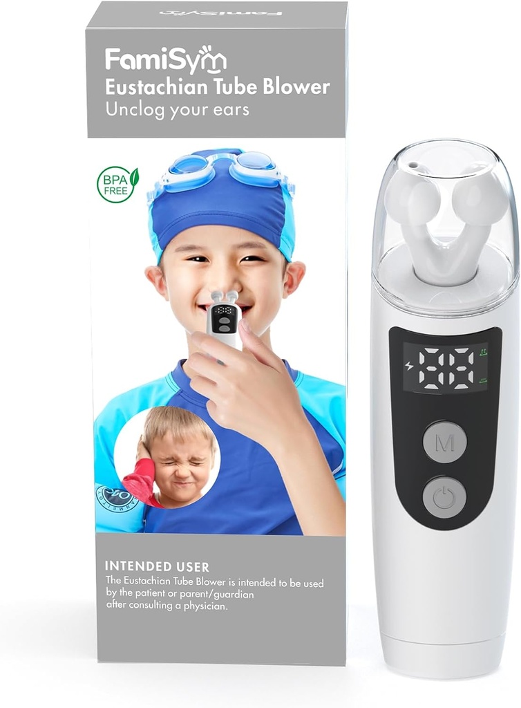 FamiSym Eustachian Tube Unclogger, Συσκευή ανακούφισης αυτιών Home for Εμβοές και πόνος αυτιών, Διατηρεί την ισορροπία πίεσης αυτιών, Αλαφρώνει τη δυσφορία αυτιών, 501-λευκό