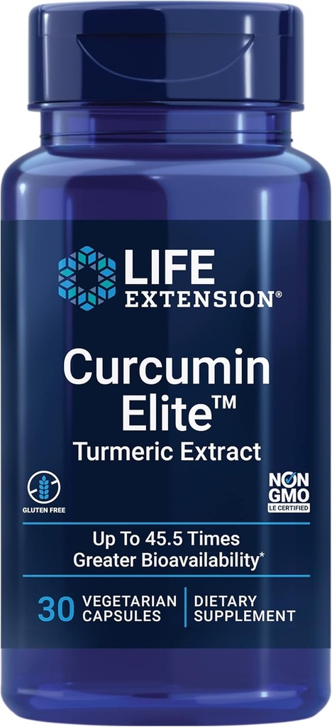 Life Extension Curcumin EliteTM Turmeric Extract, 500 mg, curcuminoids, turmerones, Fenugreek, Inflammation Health Support, Heart & Immune Support, Gluten-Free, Non-GMO, Vegetarian, 30 Capsules