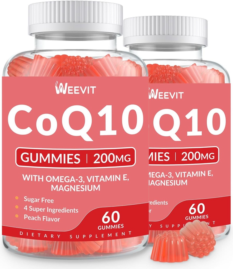 Sugar Free CoQ10 Gummies 200 MG, Coenzyme Q10 (Ubiquinone) Yetişkinler için Gummies, Co Q10 Supplement with Omega-3, Magnezyum, Energy, Brain Support