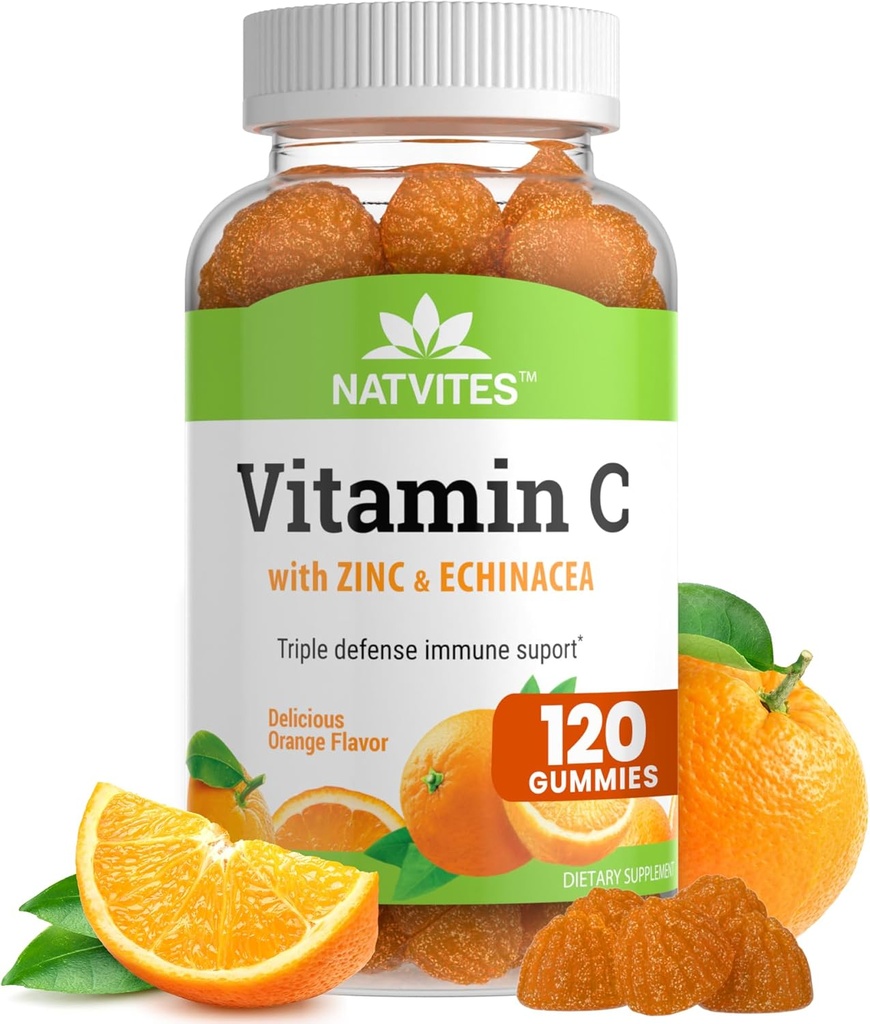 Βιταμίνη C και Zinc Gummies για ενήλικες με Echinacea και Rose Hips – Πορτοκαλί Γεύση Gummy Βιταμίνες για γυναίκες και άνδρες – Συμπλήρωμα Ανοσολογικής Υποστήριξης – Μη ΓΤΟ, Vegan, Γλουτένη, Καρύδι και Γαλακτοκομικά (120 Count)