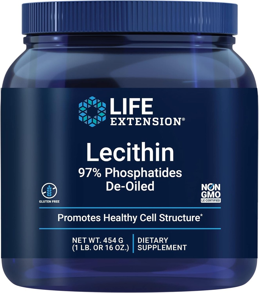 Life Extension Lecithin, Beyinde Sağlıklı Hücre Yapısı ve Fonksiyonlar, Gluten Free, Non-GMO, Vegetarian, 454 Grams