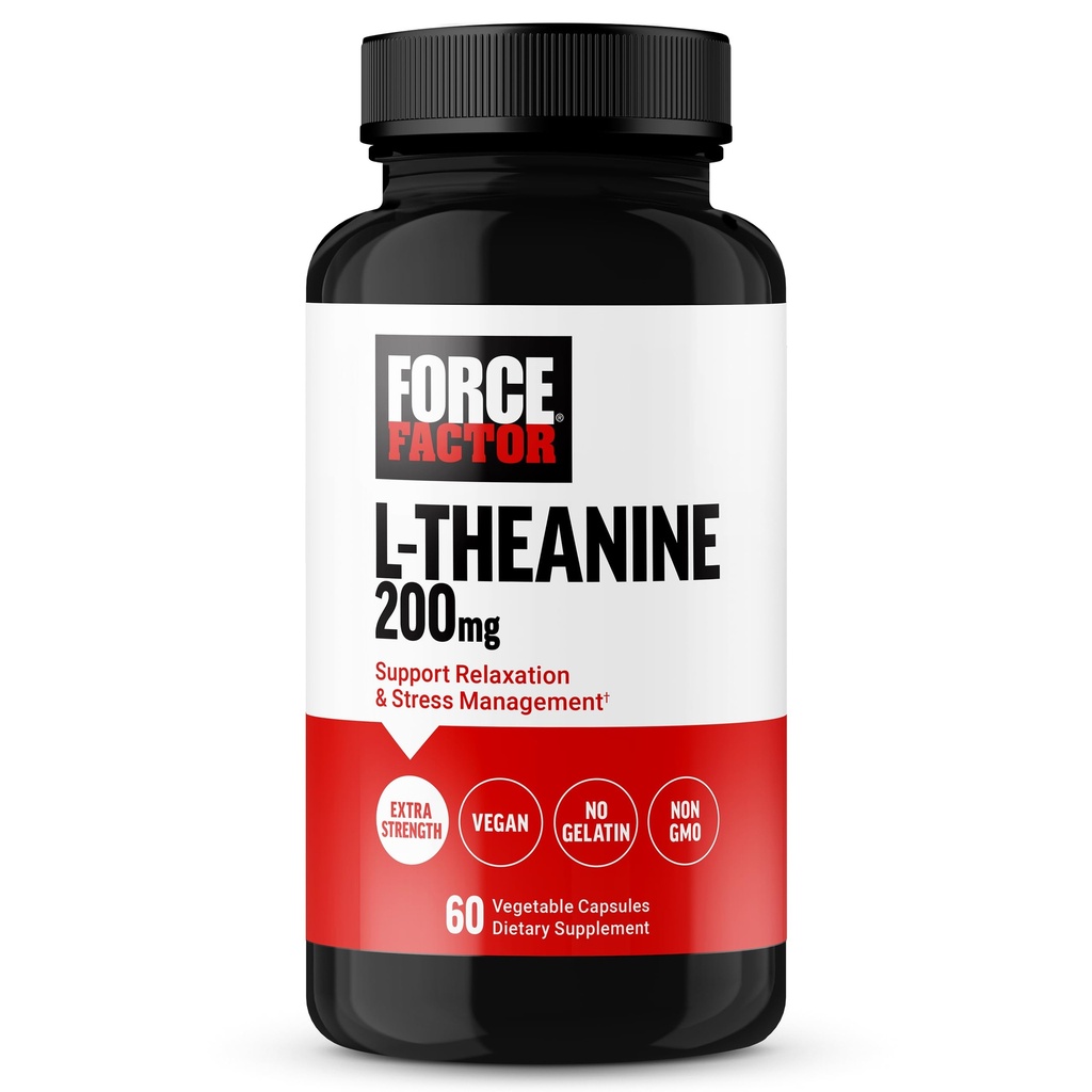 FORCE FACTOR L Theanine, Extra Strength L-Theanine Supplement for Stress Relief, and supporting Calm and Relaxation, L Theanine 200mg Κάψουλες, Vegan, Non-GMO, No Gelatin, 60 Καψάκια λαχανικών