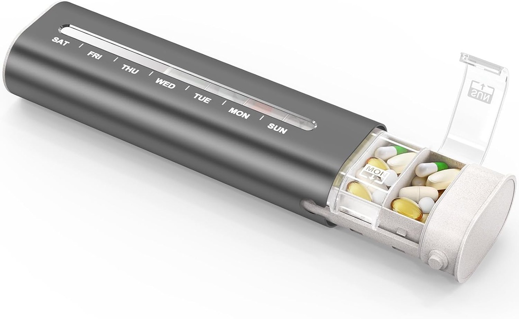 Zannaki Alüminyum 7 Günlük Pill Organizer, Portatif Seyahat Pill Üç Katmanlı Diyle Vakası, Büyük Kapasiteli Günlük Pill Box, Pillrec Konteyner Vitaminler, Pills, Supplements ve İlaçlar için