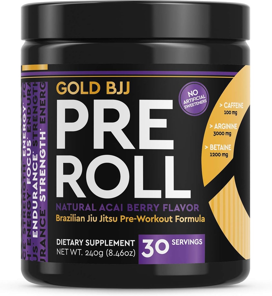 Gold BJ PreRoll - Jiu Jiu Jitsu Enerji, Focus ve Endurance - Martial Arts Özel Pre-Workout Toz Formula Doğal Flavors (Acai Berry, 30 Hizmet)