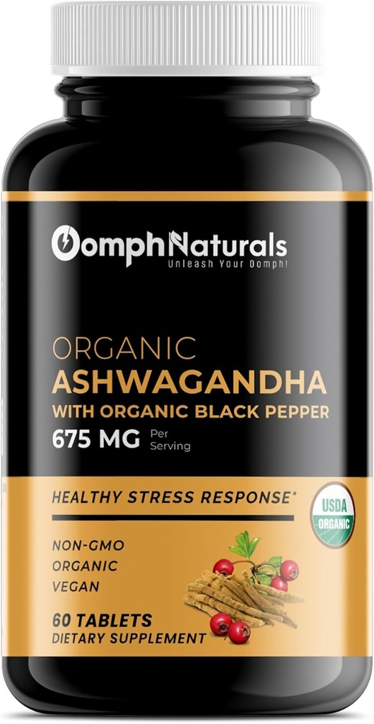 Organik Ashwagandha 675 mg, 60 Vegan Capsules Pure Organic Ashwagandha Toz ve Kök Ekstraksiyon